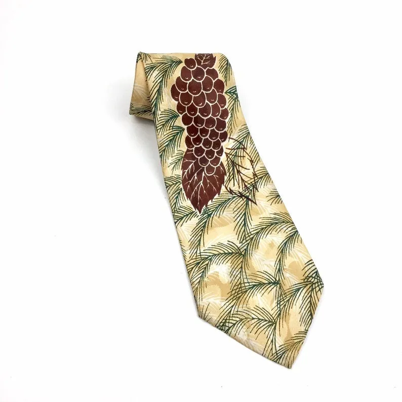 1940s Pine Tree/Berry Print Rayon Necktie by Park Lane