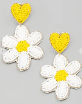 Beaded Earrings in Daisy Flower