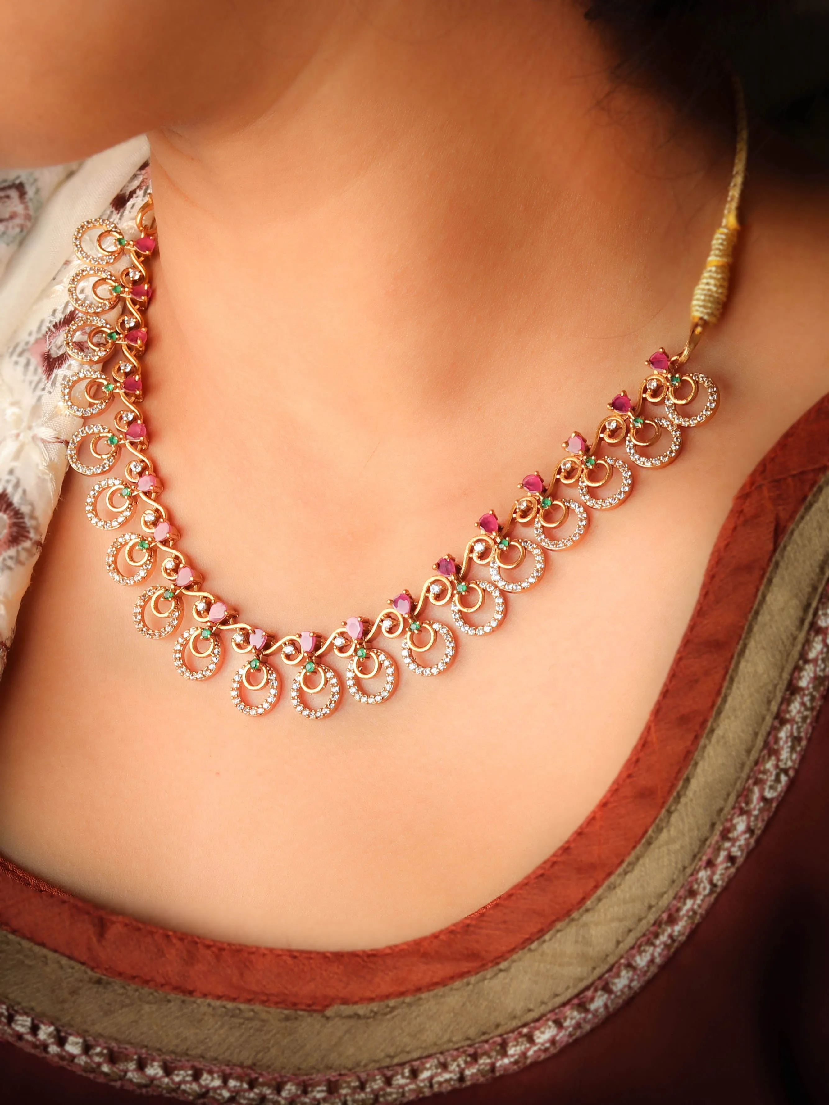 Beautiful Necklace Set With Pink Color Stones Handcrafted For Womens