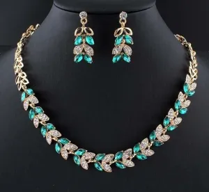 Glass Crystal Necklace Earrings Set