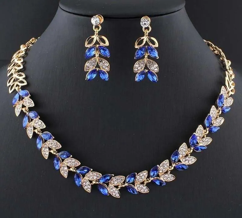 Glass Crystal Necklace Earrings Set