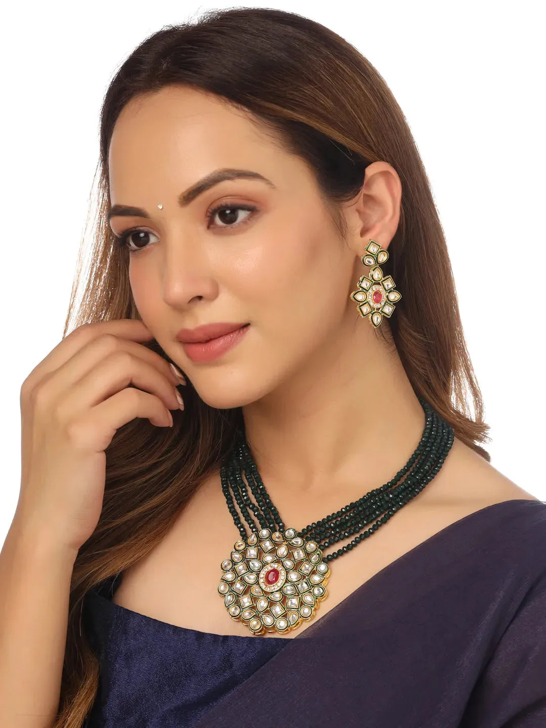 Gold Plated Kundan Studded Jewellery Set