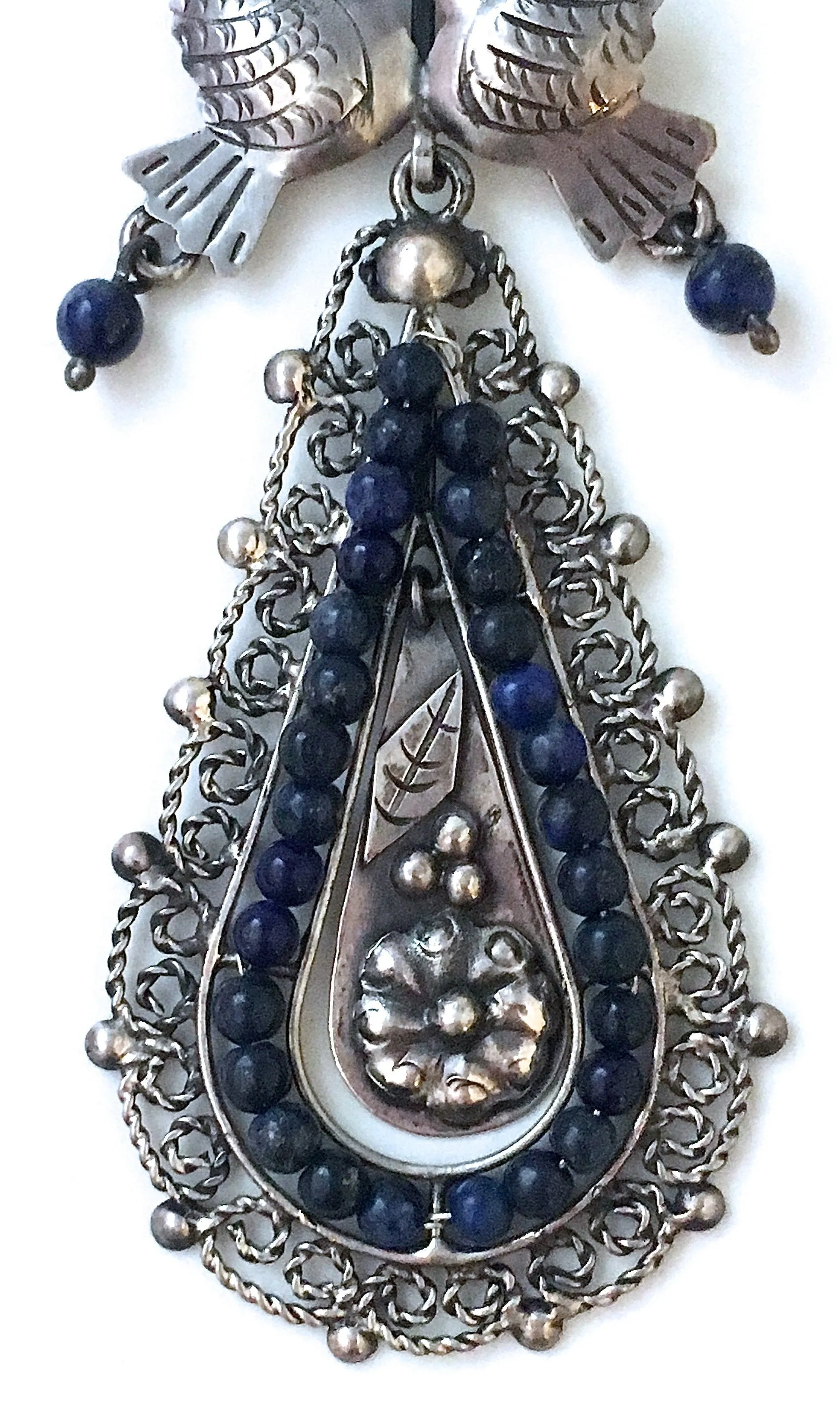 LOVEBIRDS Mexican Silver & Lapis Chandelier Earrings