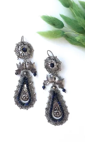 LOVEBIRDS Mexican Silver & Lapis Chandelier Earrings