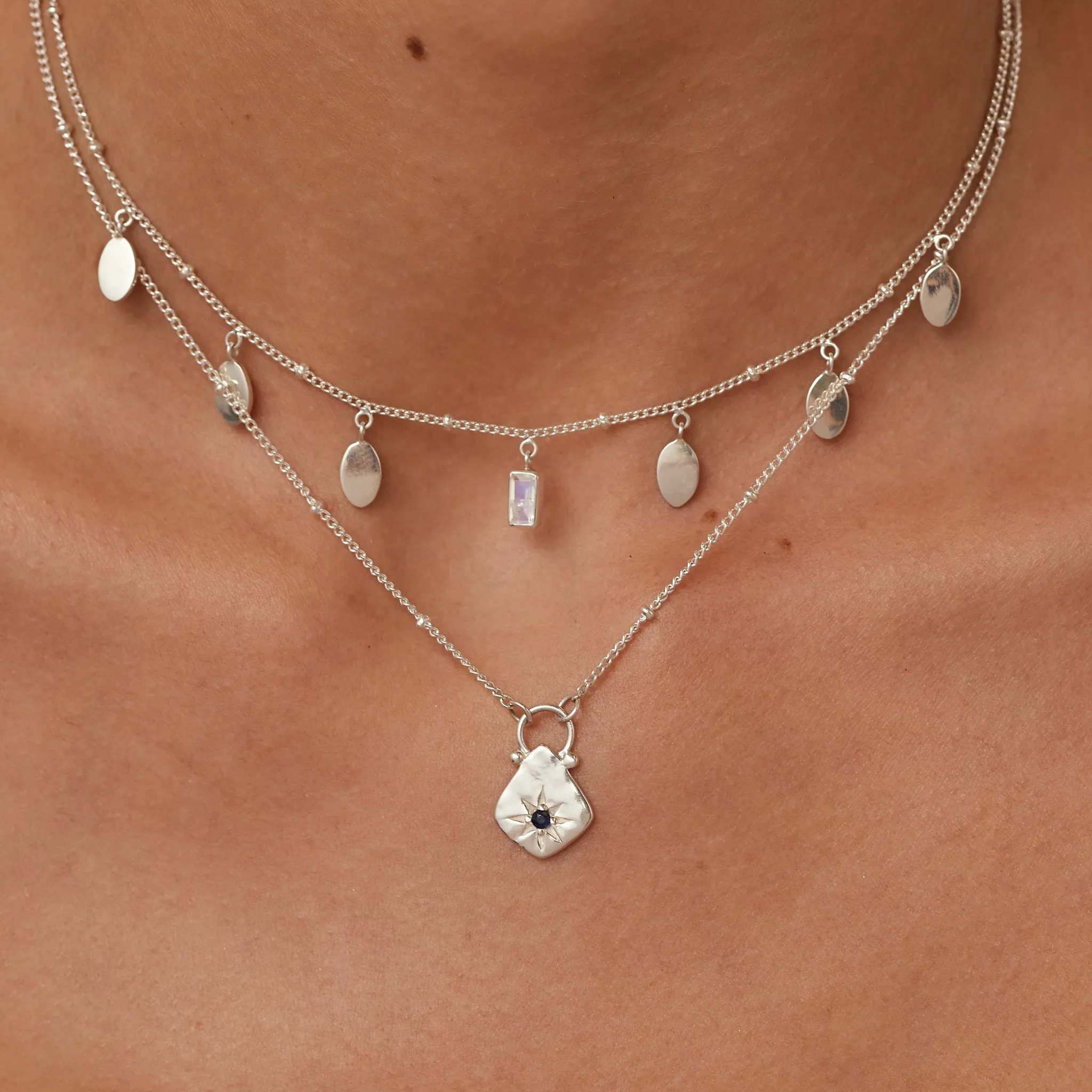 Petal Moonstone Silver Necklace