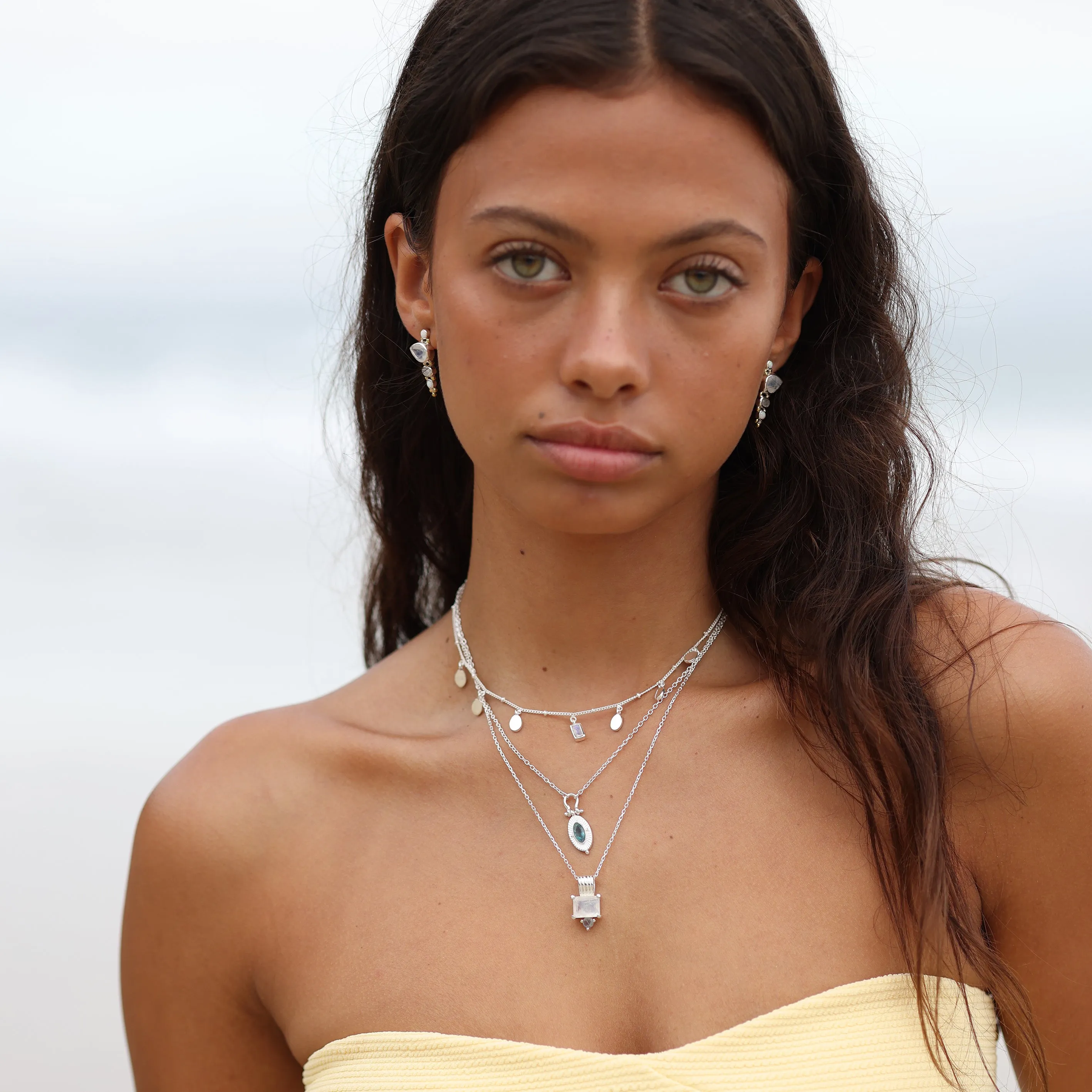 Petal Moonstone Silver Necklace