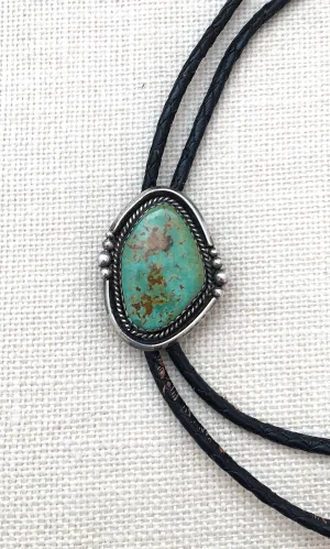 SOUTH BY SOUTHWEST Vintage Silver & Turquoise Bolo Tie with Leather Cord